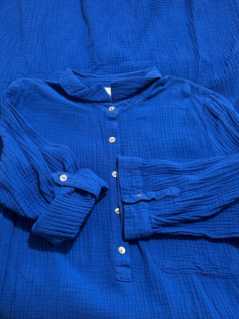 J. Jill Vibrant Blue 100% Cotton Gauze One Pocket Midi Shirtdress Large - Picture 12 of 15